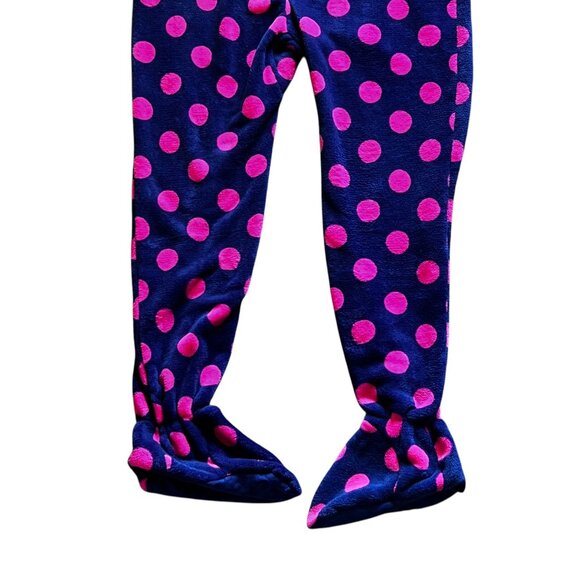 Footed Pajamas Hooded Purple Pink Polka Dot Fleece Zipper Closure Pocket Warm - Picture 5 of 16